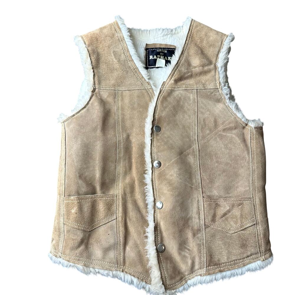 Vintage Raphael Brown Suede Leather Vest Unisex Size 32 XS/S